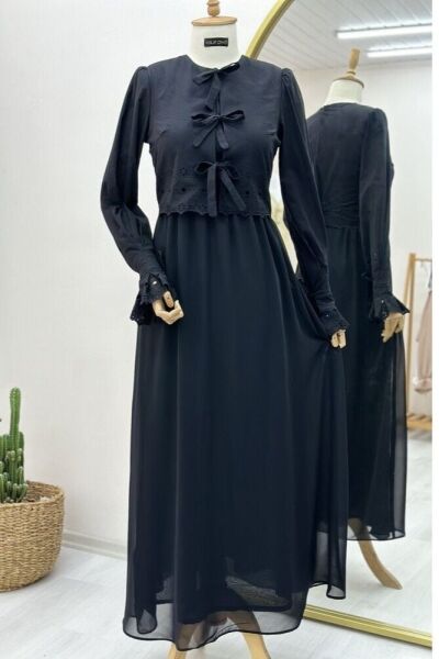 Bağcıklı Fisto Elbise XS (36-38) - Siyah