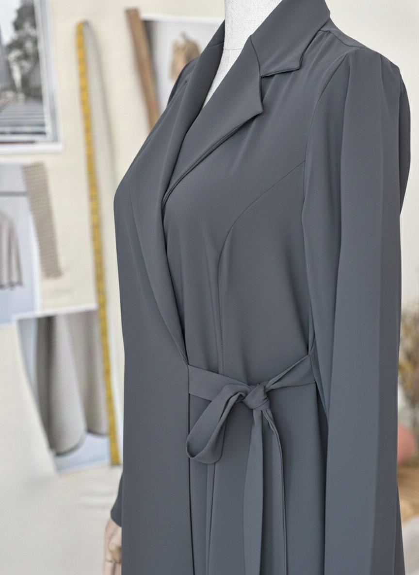 Bağlamalı Ceket ferace Antrasit Gri