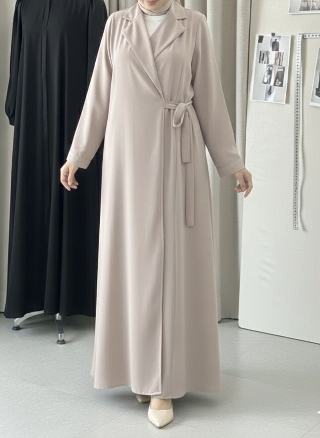 Bağlamalı Ceket Ferace Taş Rengi