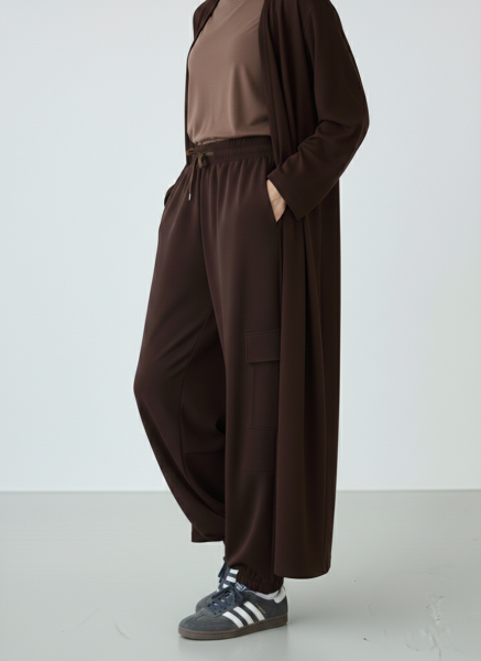 Oversize Lastik Paçalı Kargo Pantolon - Kahverengi