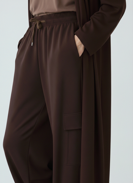 Oversize Lastik Paçalı Kargo Pantolon - Kahverengi