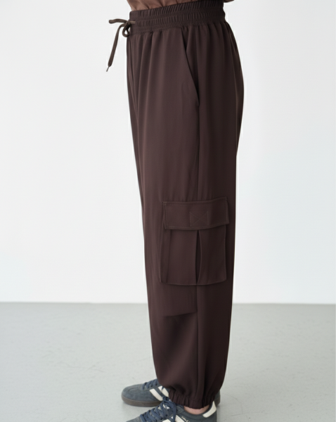 Oversize Lastik Paçalı Kargo Pantolon - Kahverengi