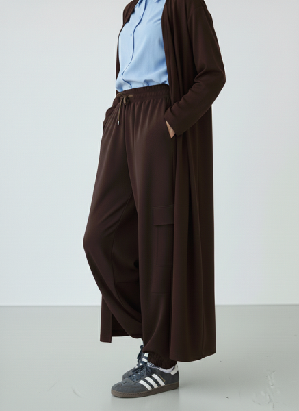 Oversize Lastik Paçalı Kargo Pantolon - Kahverengi