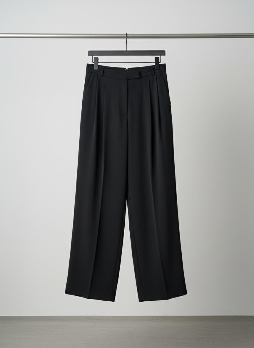 Yüksek Bel Pileli Palazzo Pantolon - Siyah