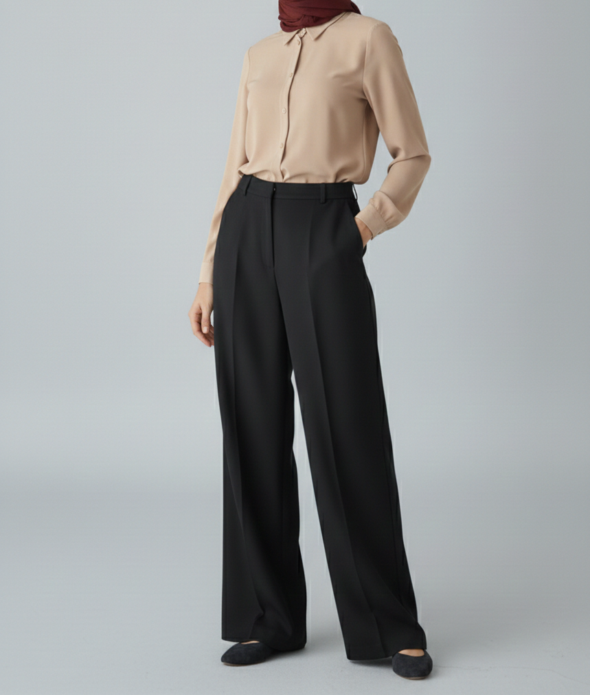 Klasik  Geniş Paça Pantolon - Siyah